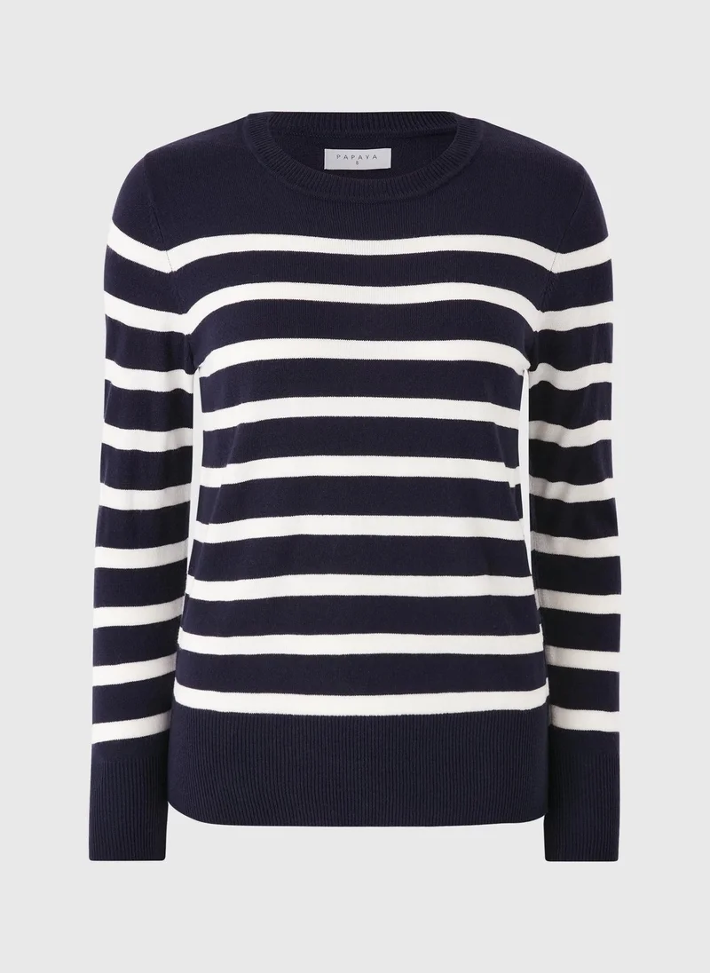 ماتلان Navy Crew Neck Striped Jumper
