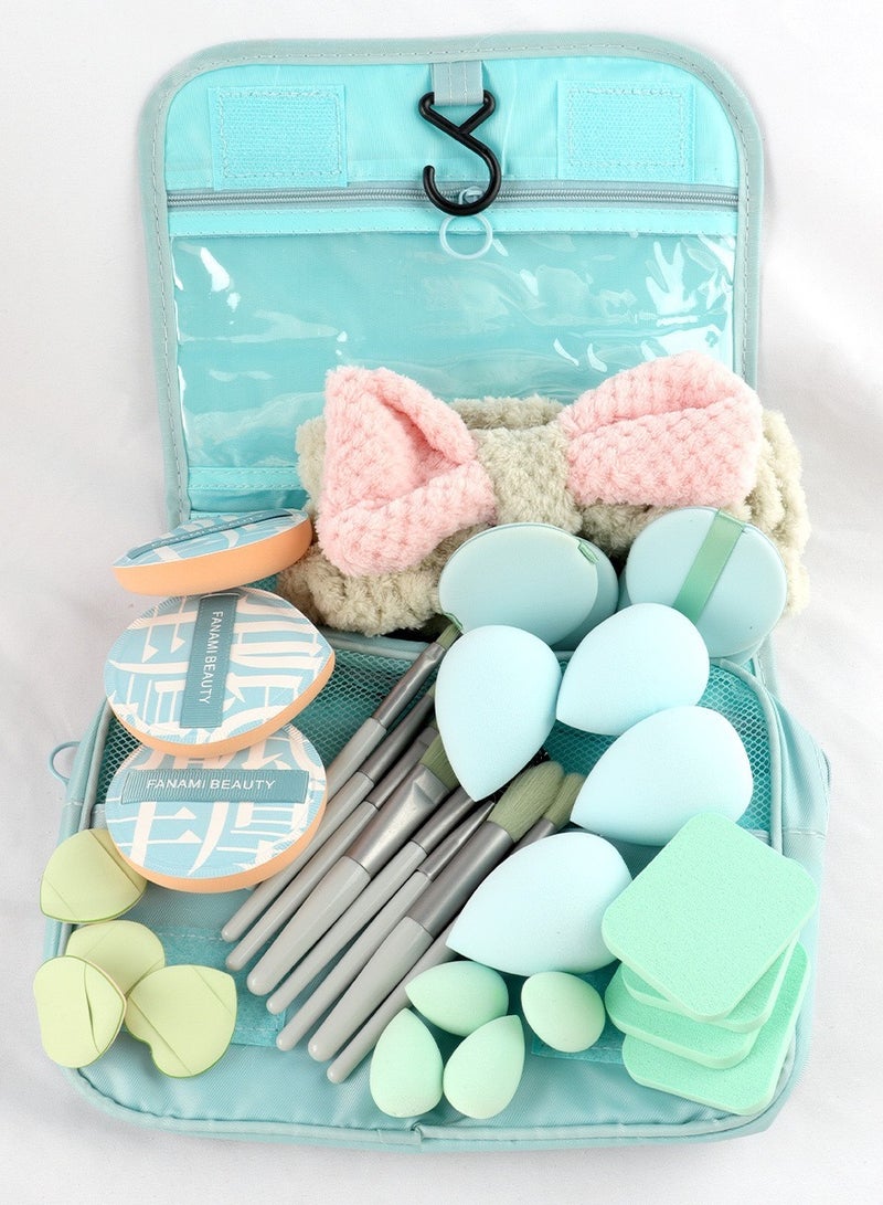 جوسكوين مجموعة فرش مكياج 33 قطعة، طقم أدوات مكياج، شعيرات صناعية عالية الجودة لتوزيع كريم الأساس، البودرة، الكونسلر، ظلال العيون، أحمر الخدود، فرش مكياج، إسفنجة بودرة، باللون الأخضر، مجموعة مكونة من 33 قطعة. - Image 2