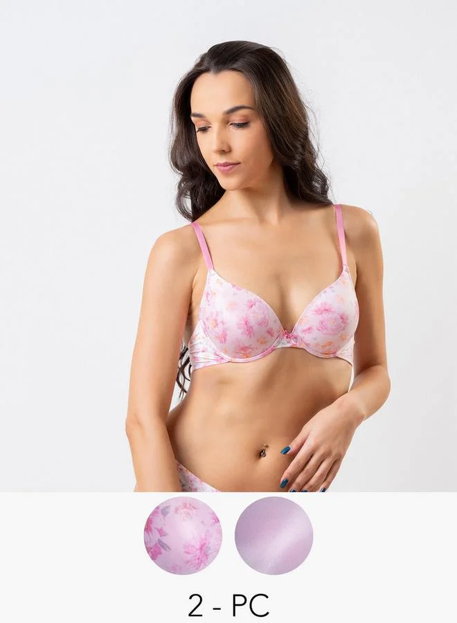 Aadaraya Set of 2 - Aadaraya Assorted Plunge Bra with Hook and Eye Closure