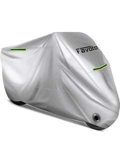 Universal Heavy Duty Oxford Fabric Motorcycle Cover 3 Night Reflectors Windproof Buckles Lock-Hole Waterproof Rain Dust Sun Outdoor Protection Silver Carrying Bag 96.5 inch