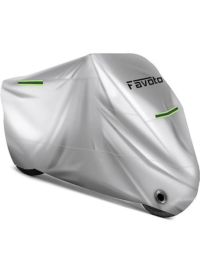Arabest - Universal Heavy Duty Oxford Fabric Motorcycle Cover 3 Night Reflectors Windproof Buckles Lock-Hole Waterproof Rain Dust Sun Outdoor Protection Silver Carrying Bag 96.5 inch - Image 1