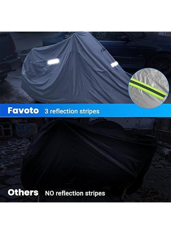 Arabest - Universal Heavy Duty Oxford Fabric Motorcycle Cover 3 Night Reflectors Windproof Buckles Lock-Hole Waterproof Rain Dust Sun Outdoor Protection Silver Carrying Bag 96.5 inch - Image 1