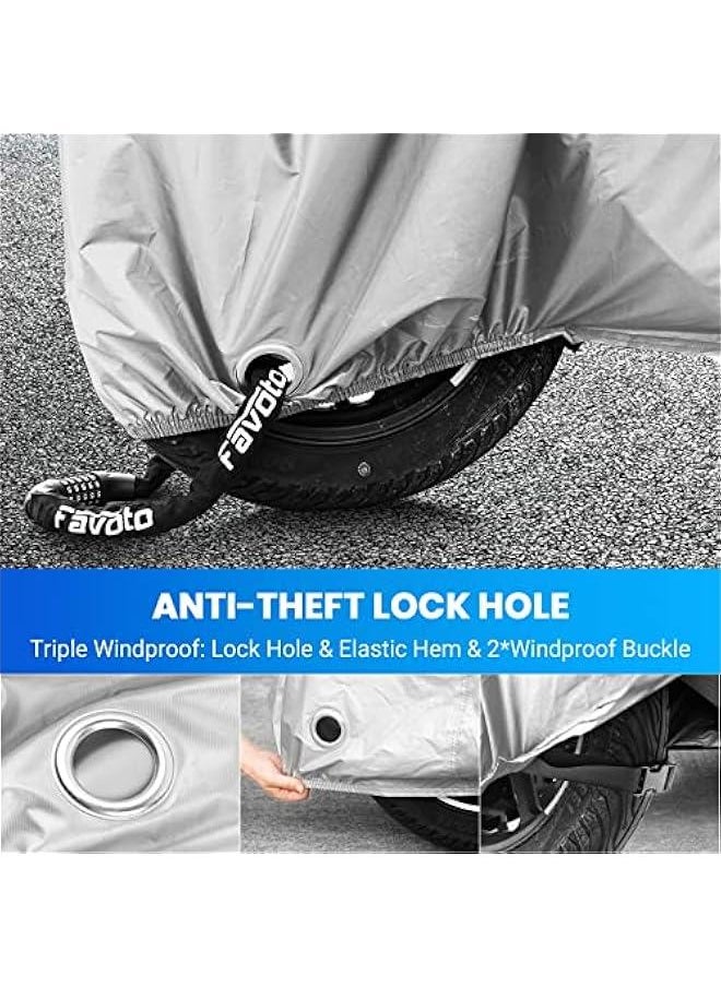 Arabest - Universal Heavy Duty Oxford Fabric Motorcycle Cover 3 Night Reflectors Windproof Buckles Lock-Hole Waterproof Rain Dust Sun Outdoor Protection Silver Carrying Bag 96.5 inch - Image 1