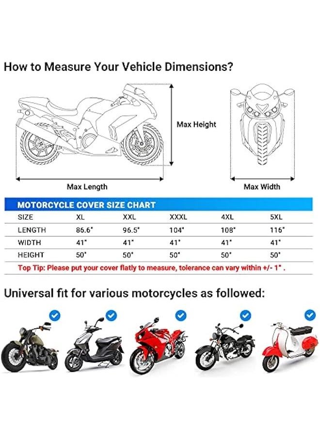 Arabest - Universal Heavy Duty Oxford Fabric Motorcycle Cover 3 Night Reflectors Windproof Buckles Lock-Hole Waterproof Rain Dust Sun Outdoor Protection Silver Carrying Bag 96.5 inch - Image 1
