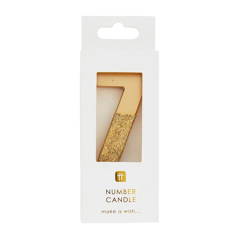 Talking Tables Gold Glitter Number 7 Candle-Premium Quality Cake Topper Decoration Pretty, Sparkly For Kids, Adults, 7th, 70th Birthday Party, Anniversary, Milestone, Height 8cm, 3" - Image 2