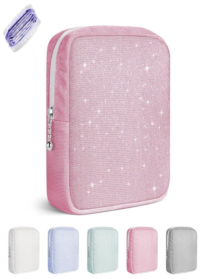 Playexen Period Bag, Sanitary Napkin Storage Bag, Period Pouches Menstrual Pad Bag Tampon Holder for Purse (Glitter-Pink - Image 1