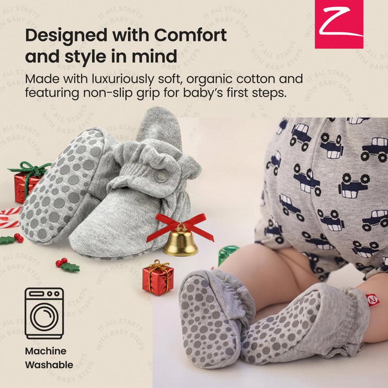 Zutano Unisex Organic Cotton Baby Booties With Gripper Soles, Gray Heather, 3M - Image 2