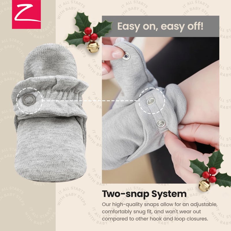 Zutano Unisex Organic Cotton Baby Booties With Gripper Soles, Gray Heather, 3M - Image 3