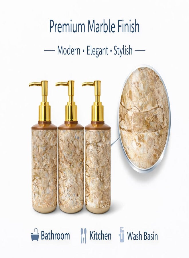 LAGET® 300ml Soap Dispenser for Wash Basin - Marble Golden Print | Kitchen and Bathroom Accessories Items | Refillable Handwash Dispenser Bottle- Set of 3 (Brown) - Image 3