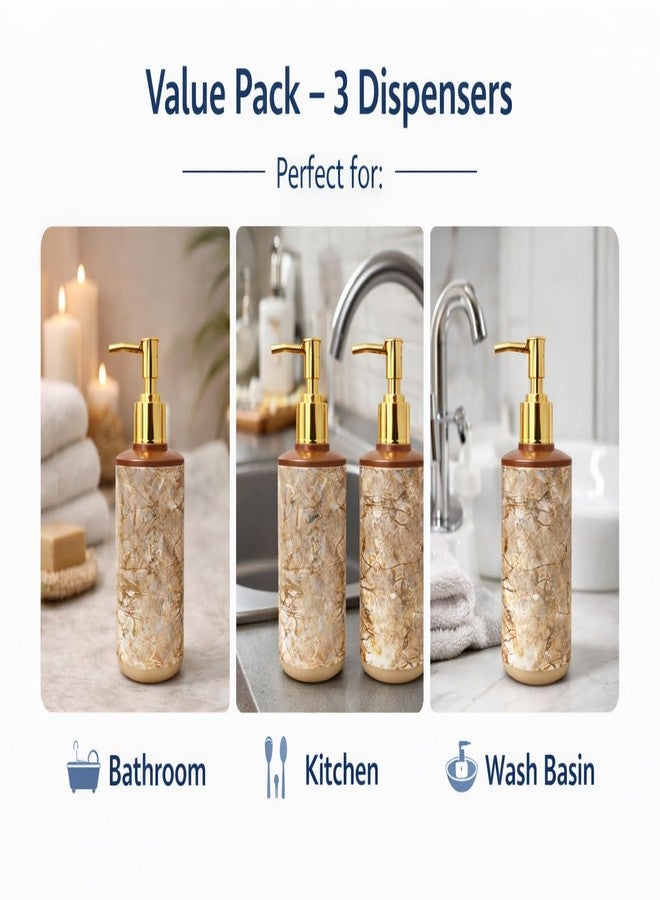 LAGET® 300ml Soap Dispenser for Wash Basin - Marble Golden Print | Kitchen and Bathroom Accessories Items | Refillable Handwash Dispenser Bottle- Set of 3 (Brown) - Image 4