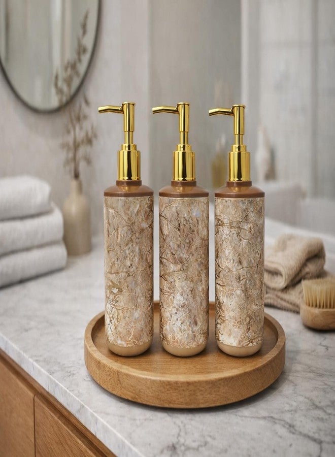 LAGET® 300ml Soap Dispenser for Wash Basin - Marble Golden Print | Kitchen and Bathroom Accessories Items | Refillable Handwash Dispenser Bottle- Set of 3 (Brown) - Image 1