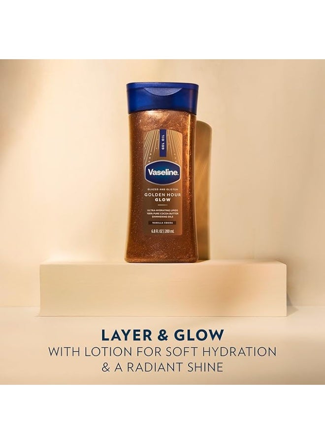 Vaseline Glazed & Glisten Golden Hour Body Gel Oil 200ml – Vanilla Cocoa Glow Shimmering Body Oil with Cocoa Butter - Image 2