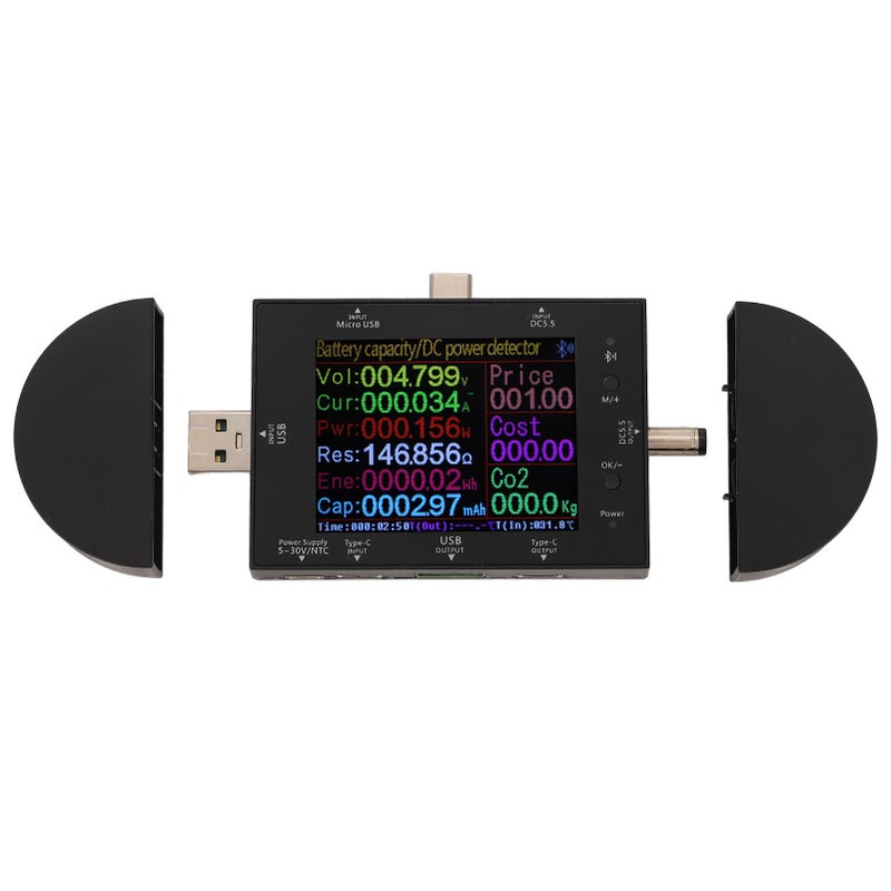 مقياس USB: شاشة TFT عالية الوضوح بحجم 2.4 بوصة، كشف شامل، مقياس طاقة Type C و USB - إعدادات أمان قابلة للتخصيص، كاشف بروتوكول الشحن السريع للأجهزة المحمولة ومصادر الطاقة التيار المستمر - Image 3