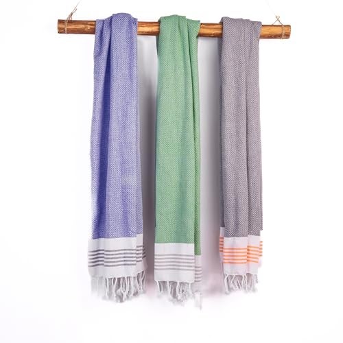 Haber Premium Light Weight 100% Cotton Bath Towel with Unique Micro Waffle Texture for Active Feel, Quick Absorption and Faster Drying Towel (Pack of 3, Blue, Crimson and Green) - Image 2