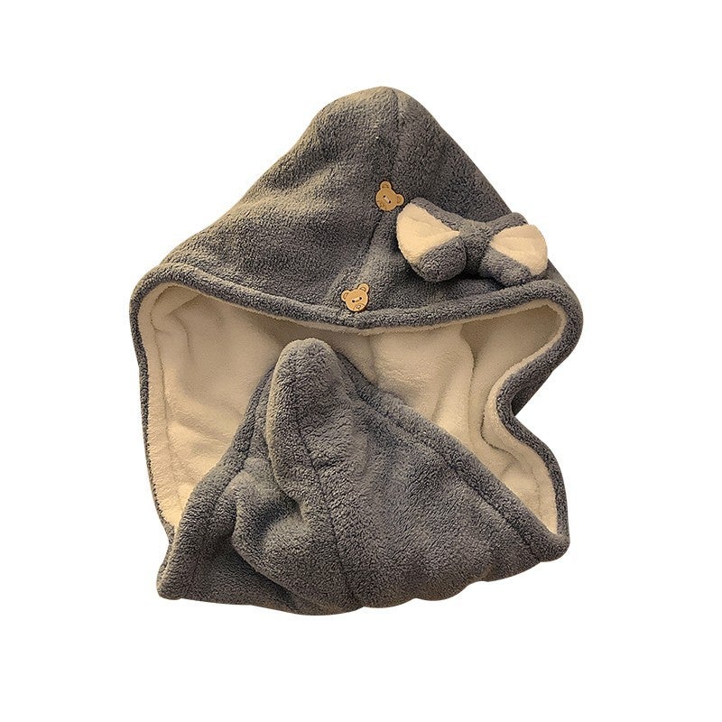 Generic Cute bow hair drying cap for women, high-looking double-layer thickened super absorbent quick-drying shower cap, shampoo cap towel Gray Blue 