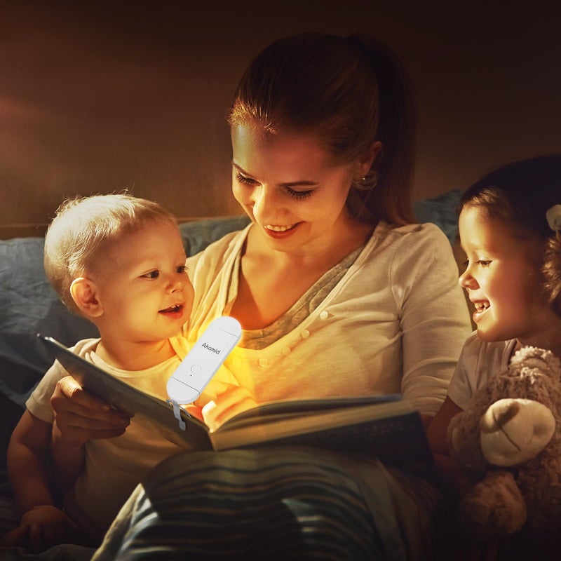 Akomid Book Light USB Rechargeable Clip on Reading Light, Eye-Cared Amber Light Mode Book Light for Reading in Bed Kids, 8 LEDs Bookmark Portable Stepless Dimming, White - Image 3