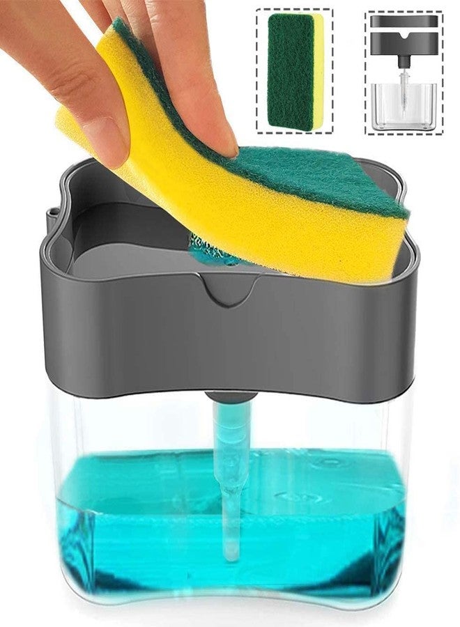 Pass Pass PassPass Kitchen Soap Dispenser with Sponge Holder | 2-in-1 Dish Soap Dispenser Pump & Sink Caddy | Refillable 13 oz Container with Free Sponge (Dark Grey) - Image 1