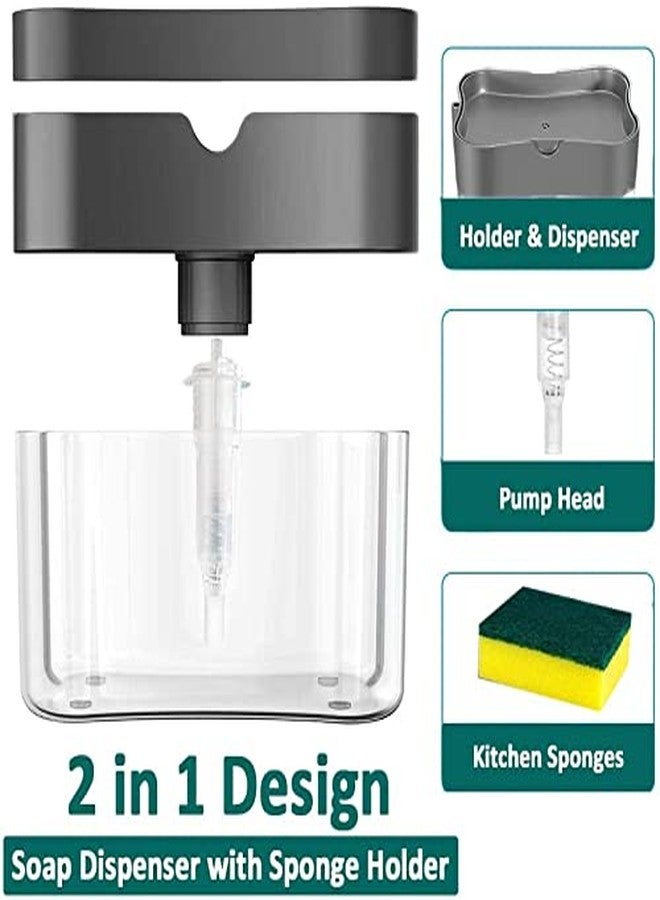 Pass Pass PassPass Kitchen Soap Dispenser with Sponge Holder | 2-in-1 Dish Soap Dispenser Pump & Sink Caddy | Refillable 13 oz Container with Free Sponge (Dark Grey) - Image 2