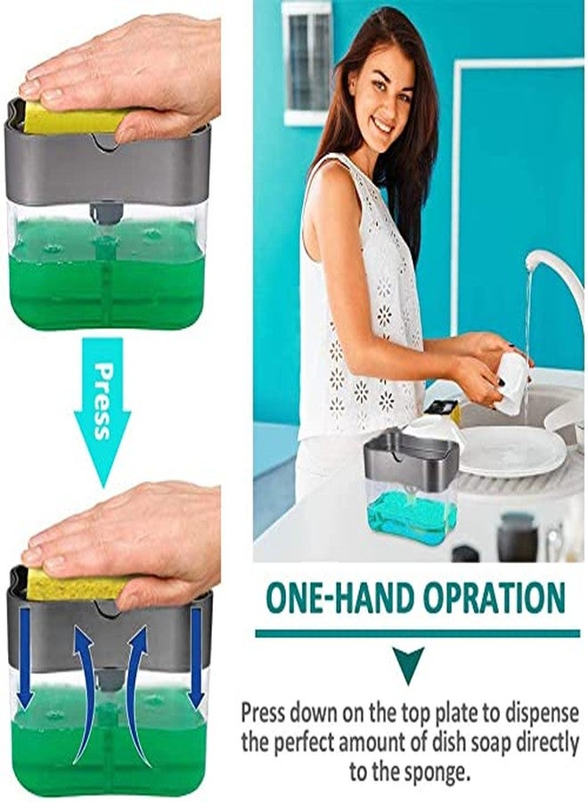 Pass Pass PassPass Kitchen Soap Dispenser with Sponge Holder | 2-in-1 Dish Soap Dispenser Pump & Sink Caddy | Refillable 13 oz Container with Free Sponge (Dark Grey) - Image 3