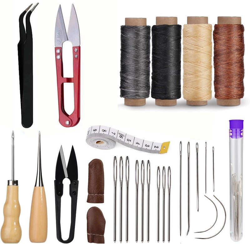DIY Crafts Leather Sewing Kit, Leather Working Tools Supplies, Leather Working Kit Large-Eye Stitching Needles, Waxed Thread, Leather Sewing Tools for Leather Craft Leather Upholstery Repair Kit (2) - Image 1