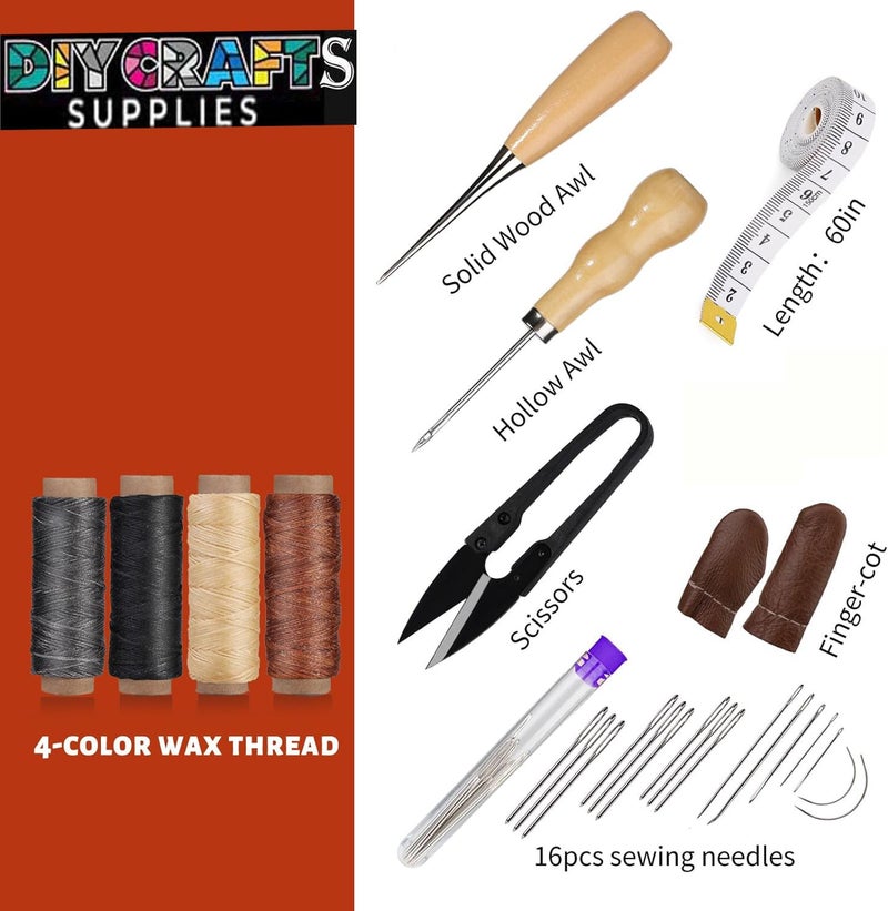 DIY Crafts Leather Sewing Kit, Leather Working Tools Supplies, Leather Working Kit Large-Eye Stitching Needles, Waxed Thread, Leather Sewing Tools for Leather Craft Leather Upholstery Repair Kit (2) - Image 4