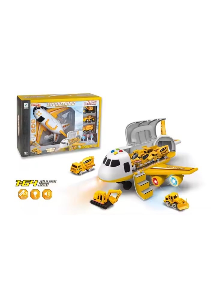 MUMS PLANET Trucks Car Airplane Toys Fire Fighting Set Transport Cargo Vehicle, Educational Toy Electronic Large Aircraft with 6 Cars and 11 Road Signs Construction Toy Set Gift for 3+ Years Old Children  - Image 1