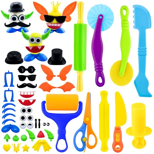 iShyan Dough Tools Play Set for Kids46 pcs Basic Dough Play Toys Includes Cutters Roller Rolling Pins Safety Scissors Plastic Knife Character Accessories - Image 1