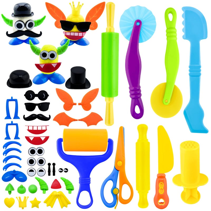 iShyan Dough Tools Play Set for Kids46 pcs Basic Dough Play Toys Includes Cutters Roller Rolling Pins Safety Scissors Plastic Knife Character Accessories - Image 3