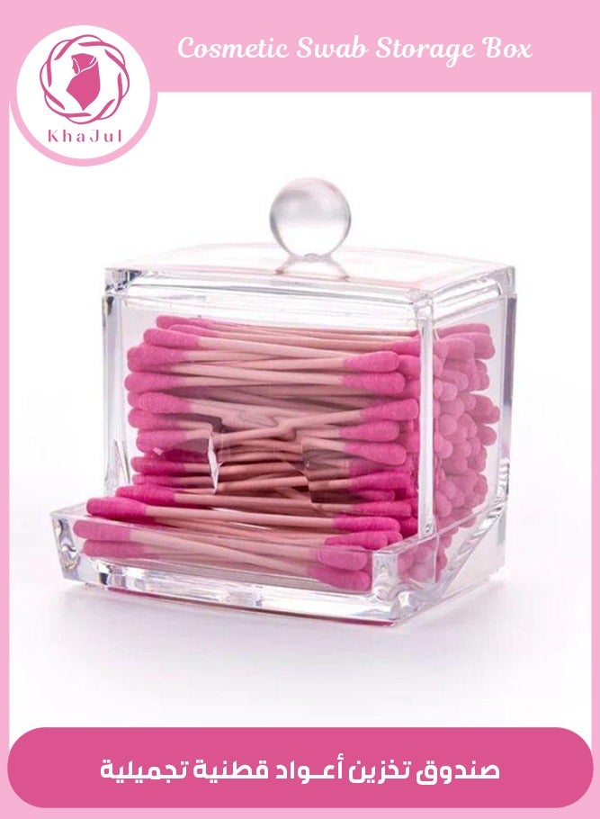 KHAJUL Cotton Swab Storage Box , Dustproof Fransparent Small Makeup Cotton Remover Cotton Desktop Storage Cotton Swab Box  - Image 1