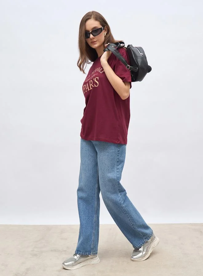 Styli Styli Slogan Print Oversized T-Shirt with Dropped Shoulder