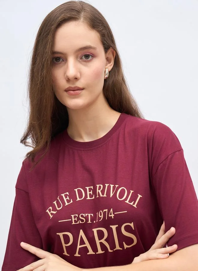 Styli Styli Slogan Print Oversized T-Shirt with Dropped Shoulder
