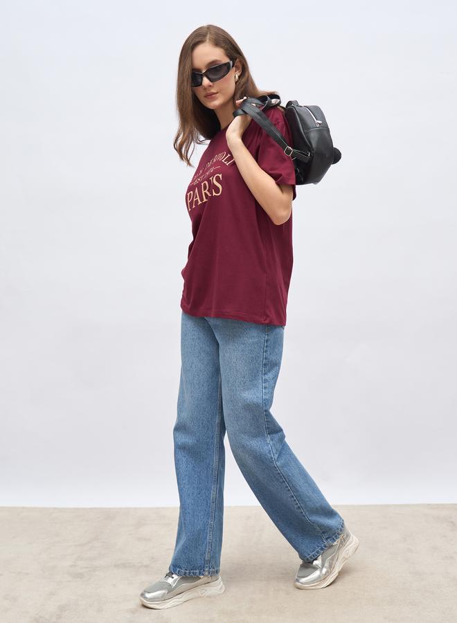 Styli Slogan Print Oversized T-Shirt with Dropped Shoulder - Image 2