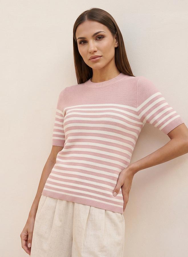 Splash FAV Basic Ottoman Striped Crew Neck Sweater - Image 1
