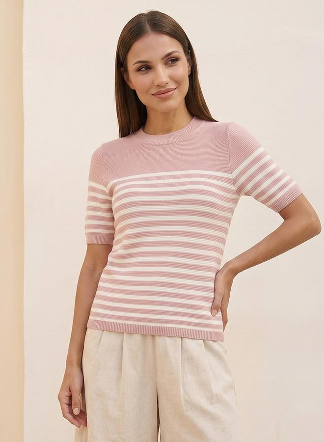 Splash FAV Basic Ottoman Striped Crew Neck Sweater - Image 5