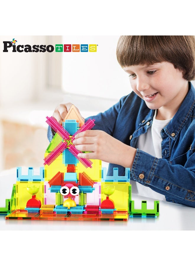 PicassoTiles أطقم بلاط بيكاسو المغناطيسي مع مجموعة كتل بناء القنفذ 75 قطعة | بلاط مغناطيسي | كتل بناء | مجموعة ألعاب تعليمية | مجموعة بناء لتطوير عقل الطفل - Image 3