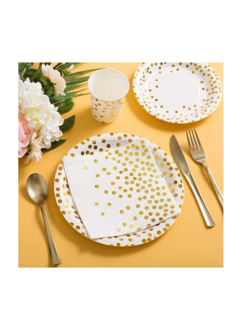 Promass - 175 Pieces Serves 25 Rose Gold Party Supplies Dot on White Paper Plates and Napkins Cups Wedding Bridal Shower Birthday (Gold) - Image 2