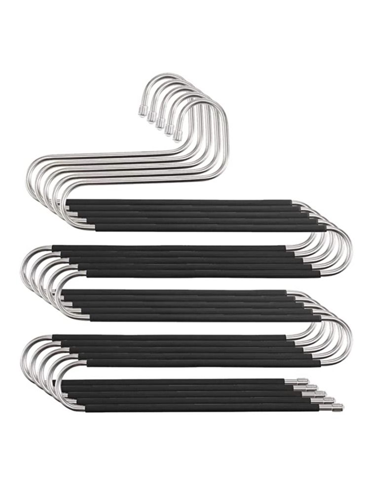 DUSALA Pants Hangers S-Shape 5 Layers Stainless Steel with Black Silicone Coating Multi Clothes Cascading Hangers Space Saving Clothes Organizer for Jeans Pants Scarf Ties Towels(5pcs) - Image 1