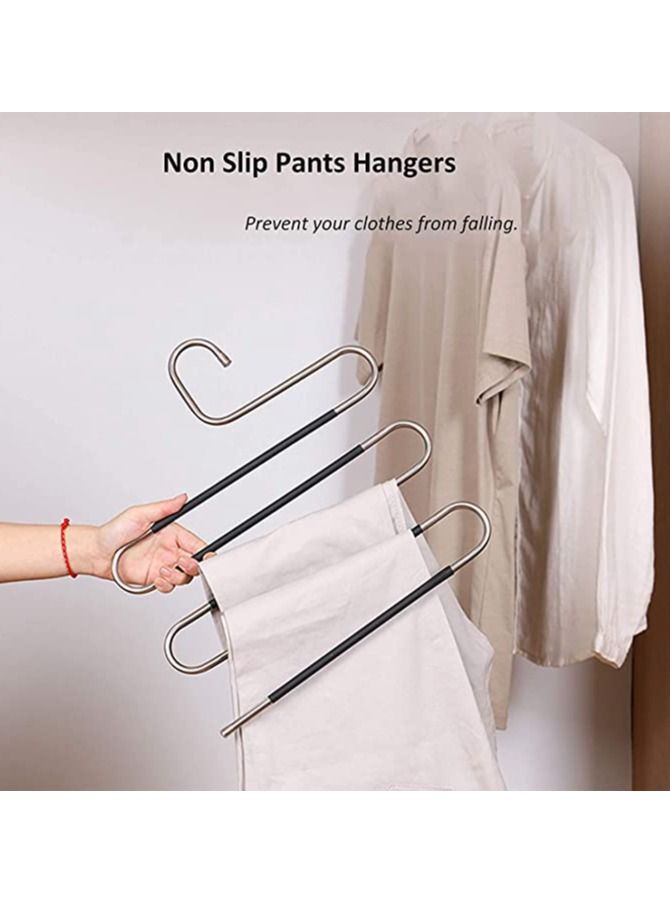 DUSALA Pants Hangers S-Shape 5 Layers Stainless Steel with Black Silicone Coating Multi Clothes Cascading Hangers Space Saving Clothes Organizer for Jeans Pants Scarf Ties Towels(5pcs) - Image 2