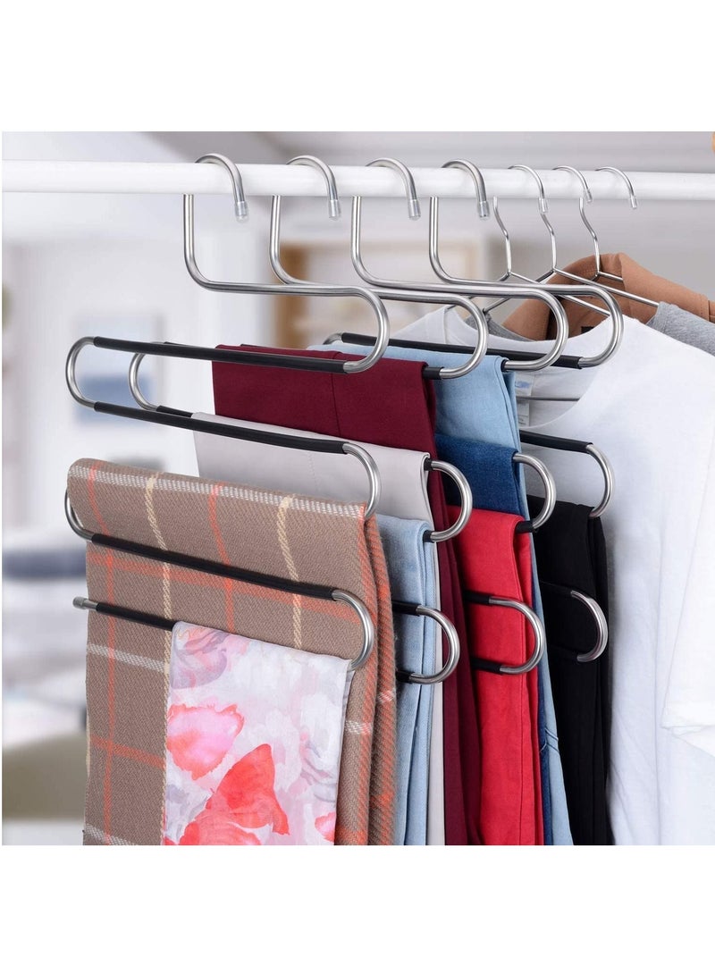 DUSALA Pants Hangers S-Shape 5 Layers Stainless Steel with Black Silicone Coating Multi Clothes Cascading Hangers Space Saving Clothes Organizer for Jeans Pants Scarf Ties Towels(5pcs) - Image 3