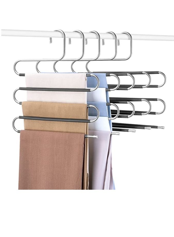 DUSALA Pants Hangers S-Shape 5 Layers Stainless Steel with Black Silicone Coating Multi Clothes Cascading Hangers Space Saving Clothes Organizer for Jeans Pants Scarf Ties Towels(5pcs) - Image 4