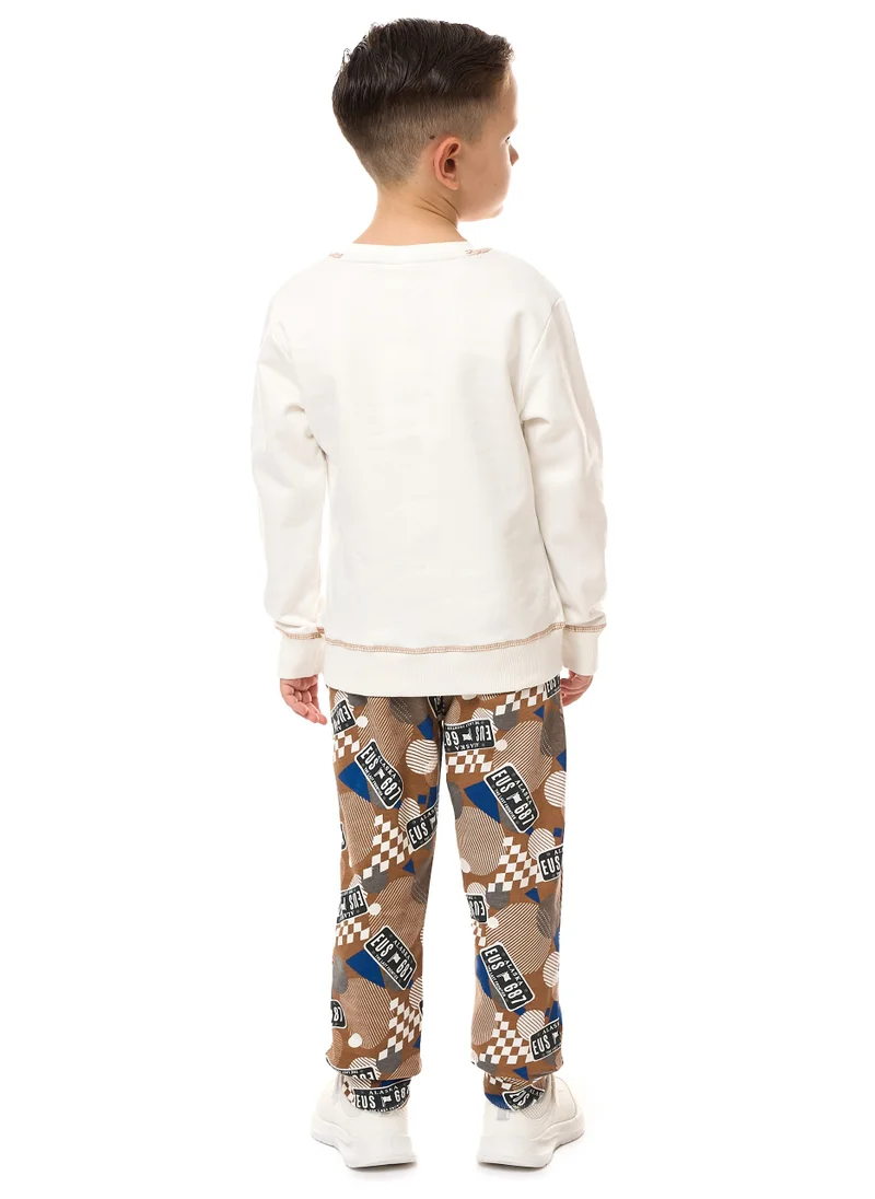 victor and jane Boys' 2-Piece Applique Sweatshirt and Printed Jogger Set