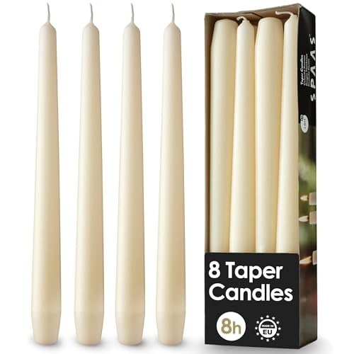 Rambue 10" White Taper Candles - 8 Pack Tall White Candlesticks - Elegant Tapered Candles Sticks for Weddings, Dinner Candles, and Home Decor - 8 Hours Burn Time - Image 1