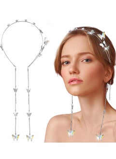 Excefore Wedding Butterfly Headband for Women, Shinny Rhinestone Tassel Head Chain Crystal Headpieces Decorative Elegant Headwear Hair Hoop Band Headdress Hair Accessories for Women Girls  - Image 1