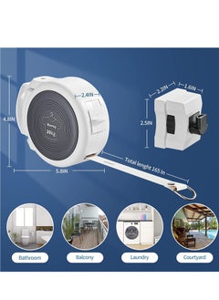 Excefore Retractable Clothesline Adjustable Wall Mounted Clothing Line hanging hole design anti-slip Indoor Home Dormitories Laundry Hotels Travel Outdoor  - Image 2