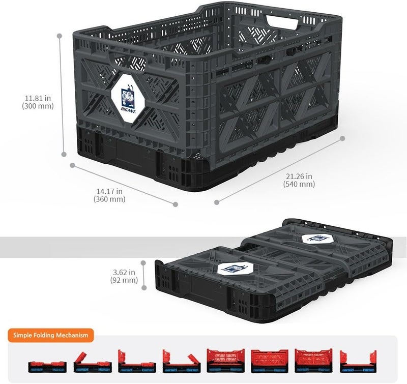 BIGANT Heavy Duty Collapsible & Stackable Plastic Milk Crate - Snap Lock Foldable Industrial Garage Storage Bin Container Utility Tote Basket (Charcoal Gray, 1 Medium Crate) - Image 5
