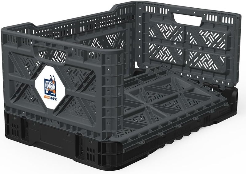 BIGANT Heavy Duty Collapsible & Stackable Plastic Milk Crate - Snap Lock Foldable Industrial Garage Storage Bin Container Utility Tote Basket (Charcoal Gray, 1 Medium Crate) - Image 2
