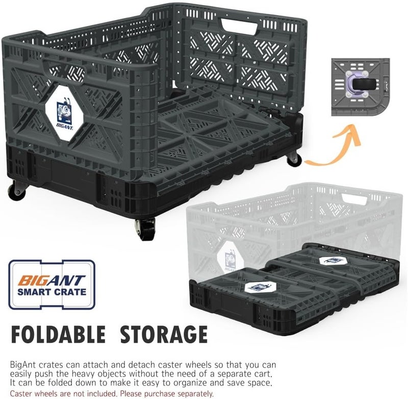BIGANT Heavy Duty Collapsible & Stackable Plastic Milk Crate - Snap Lock Foldable Industrial Garage Storage Bin Container Utility Tote Basket (Charcoal Gray, 1 Medium Crate) - Image 3