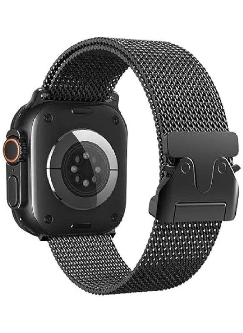 Adjustable Metal Strap for Apple Watch Ultra  Ultra 2 - Milanese Loop Stainless Steel Mesh Band for 49mm, 46mm, 45mm, 44mm (Black) - Image 1