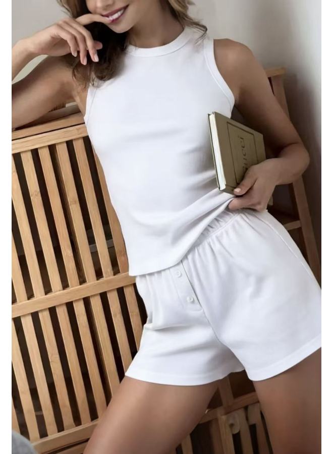 Spring And Summer Pajama Set Solid Color Comfortable Vest And Shorts Casual Homewear Two-piece Set