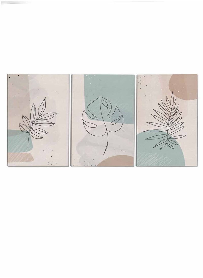 LOWHA Set Of 3 Canvas Wall Arts Stretched Over Wooden Frame Leaves Abstract Paintings  - Image 4